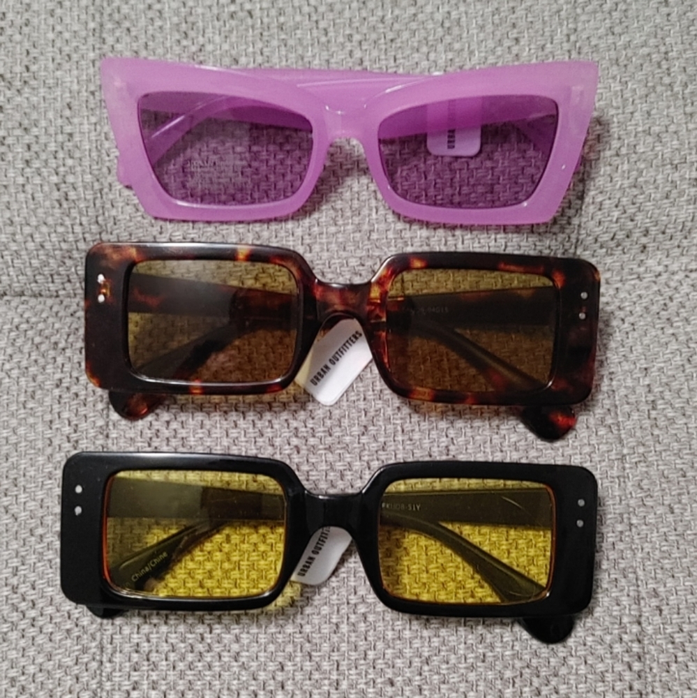 Retro and Chuncky Rectangle Sunglasses Set of 3
